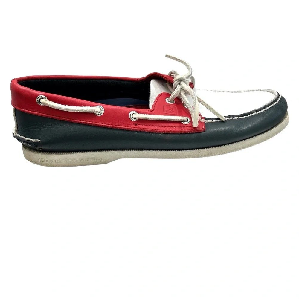 SPERRY TOP-SIDER 2-EYE BOAT SHOES IN RED, WHITE & BLUE